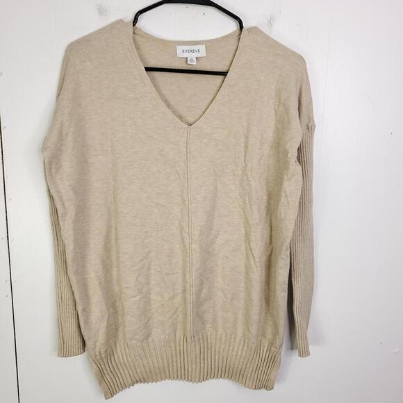 Evereve Sweaters - Evereve Sweater Womens XS V Neck Split Front Seam Neutral Ribbed Sleeve